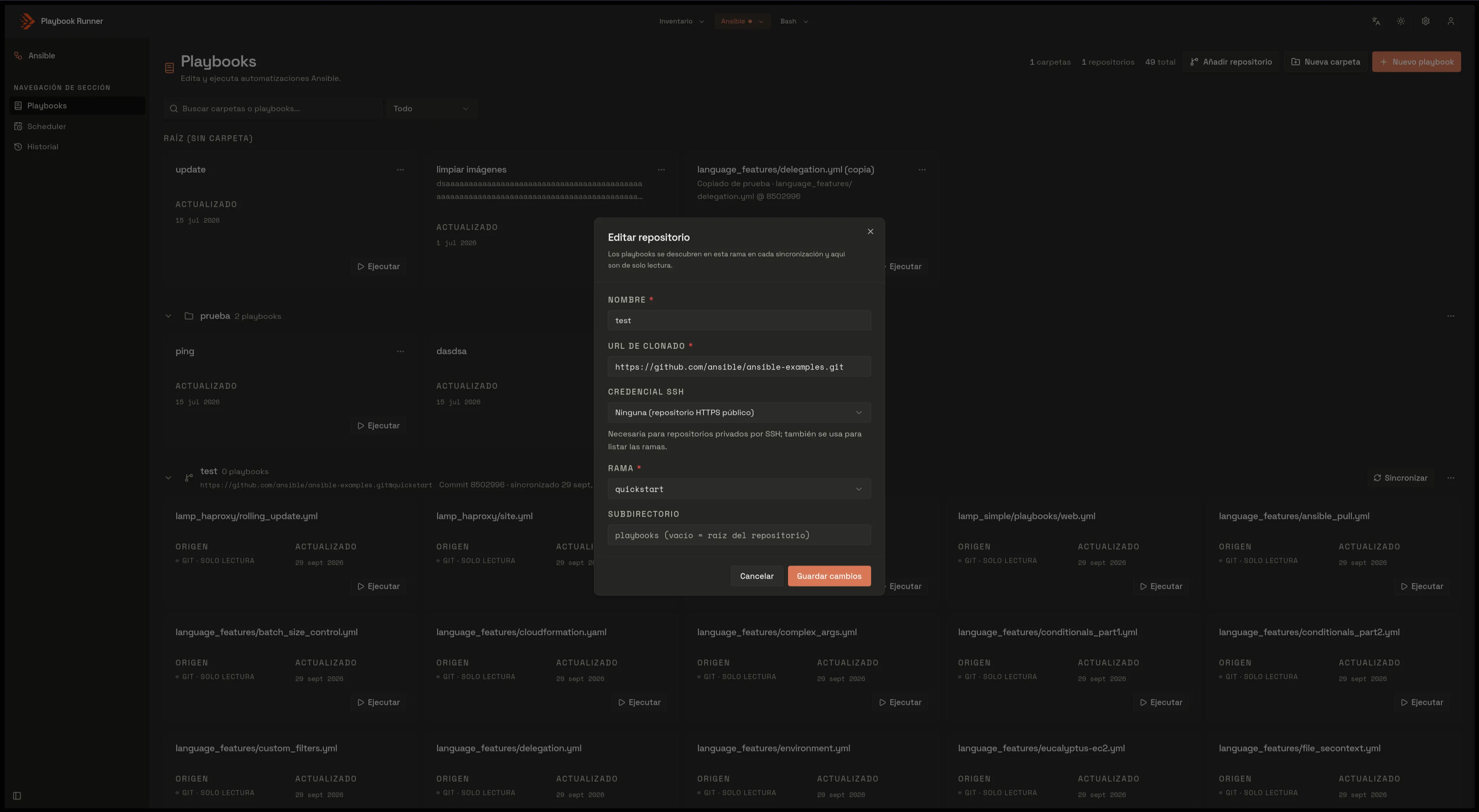 Dialog for adding a Git repository with branch and subdirectory